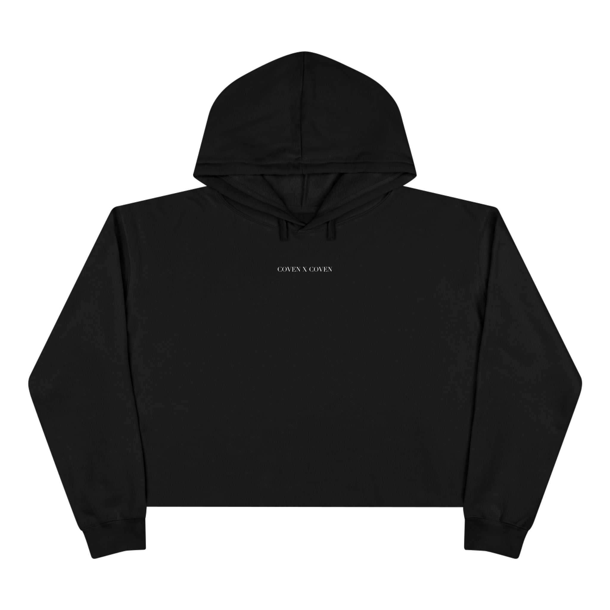 Coven x Coven cropped hoodie – black alternative streetwear hoodie with minimal logo and gothic street style