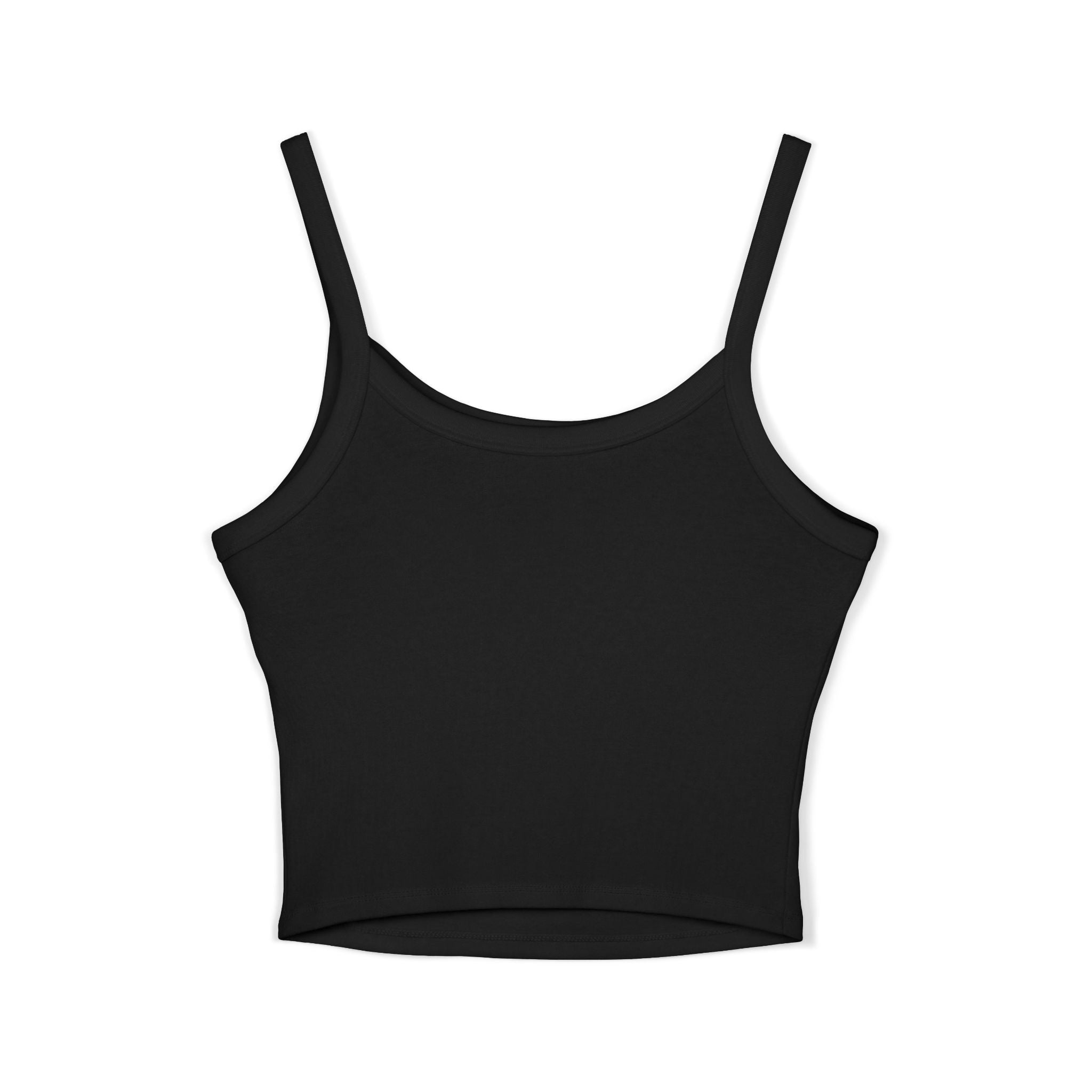 Back of Coven Cat Eyes spaghetti strap tank top – plain black crop top showing back view, gothic alt fashion