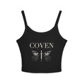 Coven Cat Eyes spaghetti strap tank top – black crop top featuring cat eyes graphic and 'Coven' text, gothic alt fashion