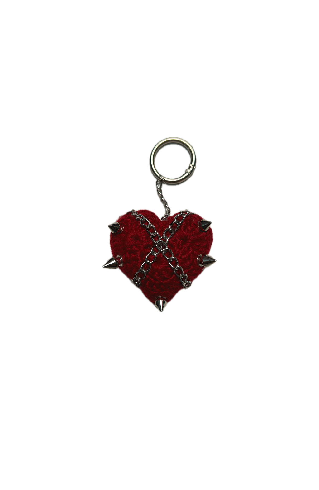 Heart-shaped keychain with chain design on a white background