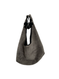 Soft Stone Hobo Bag in grey suede with a relaxed hobo silhouette, styled with Coven x Coven Cuties charms.